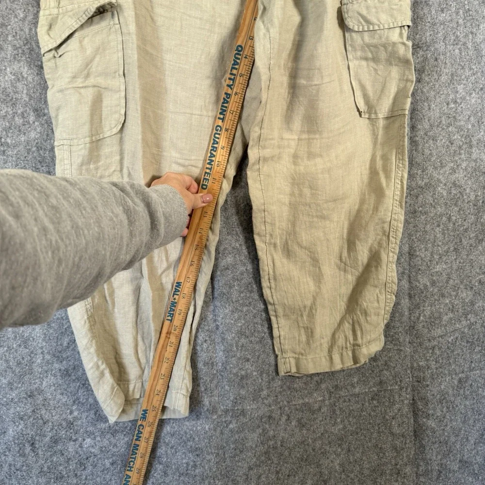 Rachel Roy Linen Cargo Pants Womens Large Moss Green Boho Lagenlook Minimalist